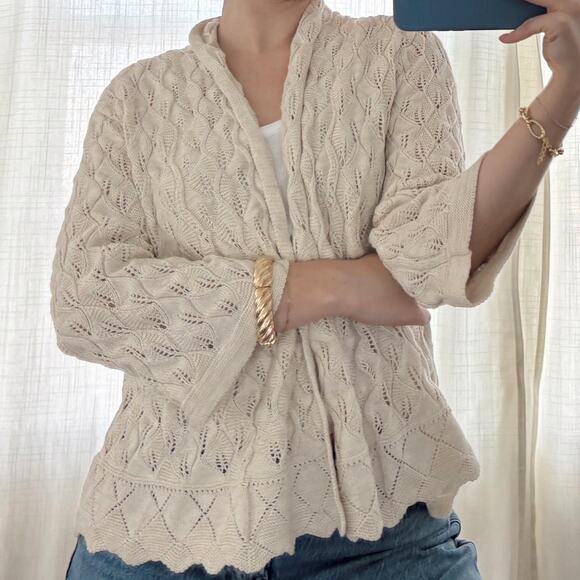 JM Collection Cream Knit Cardigan Shimmer Detail Women's Fits Small Label Large - Picture 2 of 4